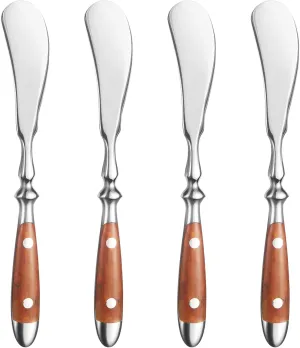 Butter Spreader Set，4pcs Butter Knives，Premium Stainless Steel 18/8 Butter Cheese Jam Appetizer Spreading Knives with Comfortable Bakelite Handle，Wood Grain Handle