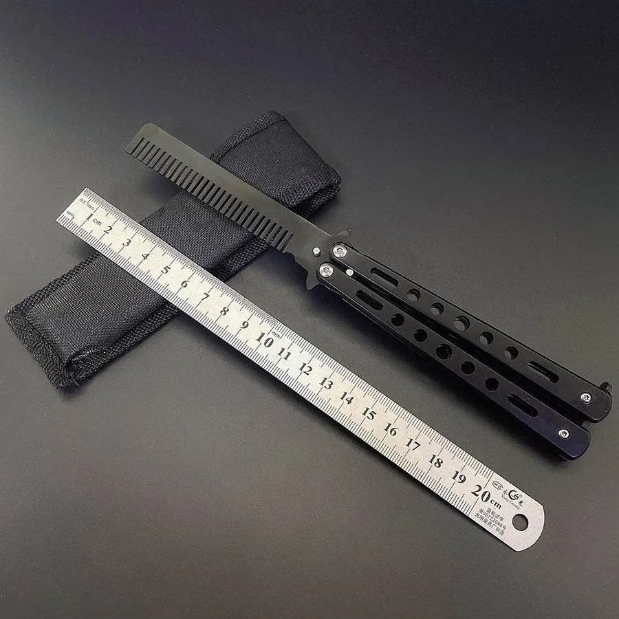 Butterfly Comb Stainless Steel Folding Practice Training Knife Combs Hairdressing Beard Moustache Brushes Hair Styling Tools