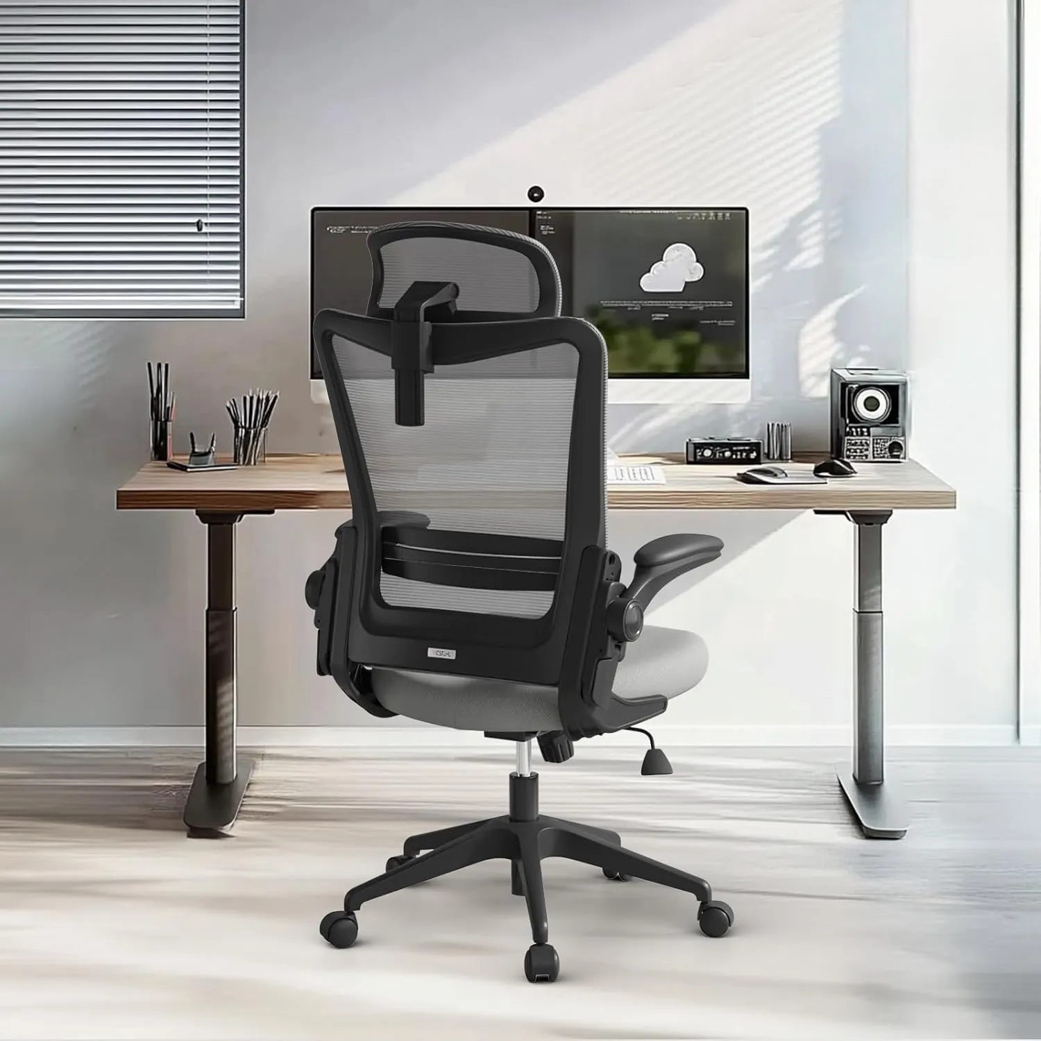 C6 Grey Ergonomic Office Desk Chair with Lumbar Support 2D Headrest Flip Up 4D Armrest 120° Rocking Mesh Computer Chair Office Chairs for Office Home Conference Room Usage