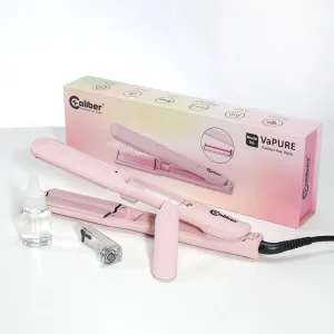Caliber VaPURE Hair Straightener, Infrared Ultrasonic Spray Mist Flat Iron, Ceramic Plates, 5 Temperature Settings, Pink