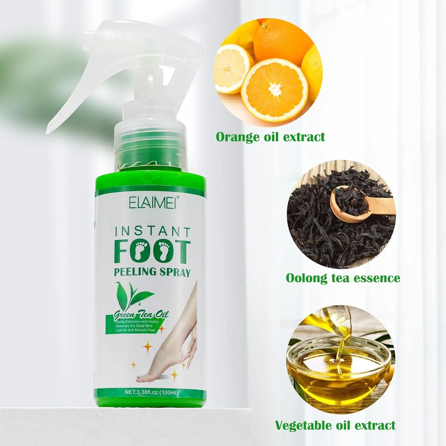 Callus Remover for Feet, Instant Foot Peeling Spray, Feet Scrubber Dead Skin Remover Cracked Heels Softener, Works Great with Any Foot File or Scrubber, Hydrating Exfoliating Spray (2 PCS,Green Tea)