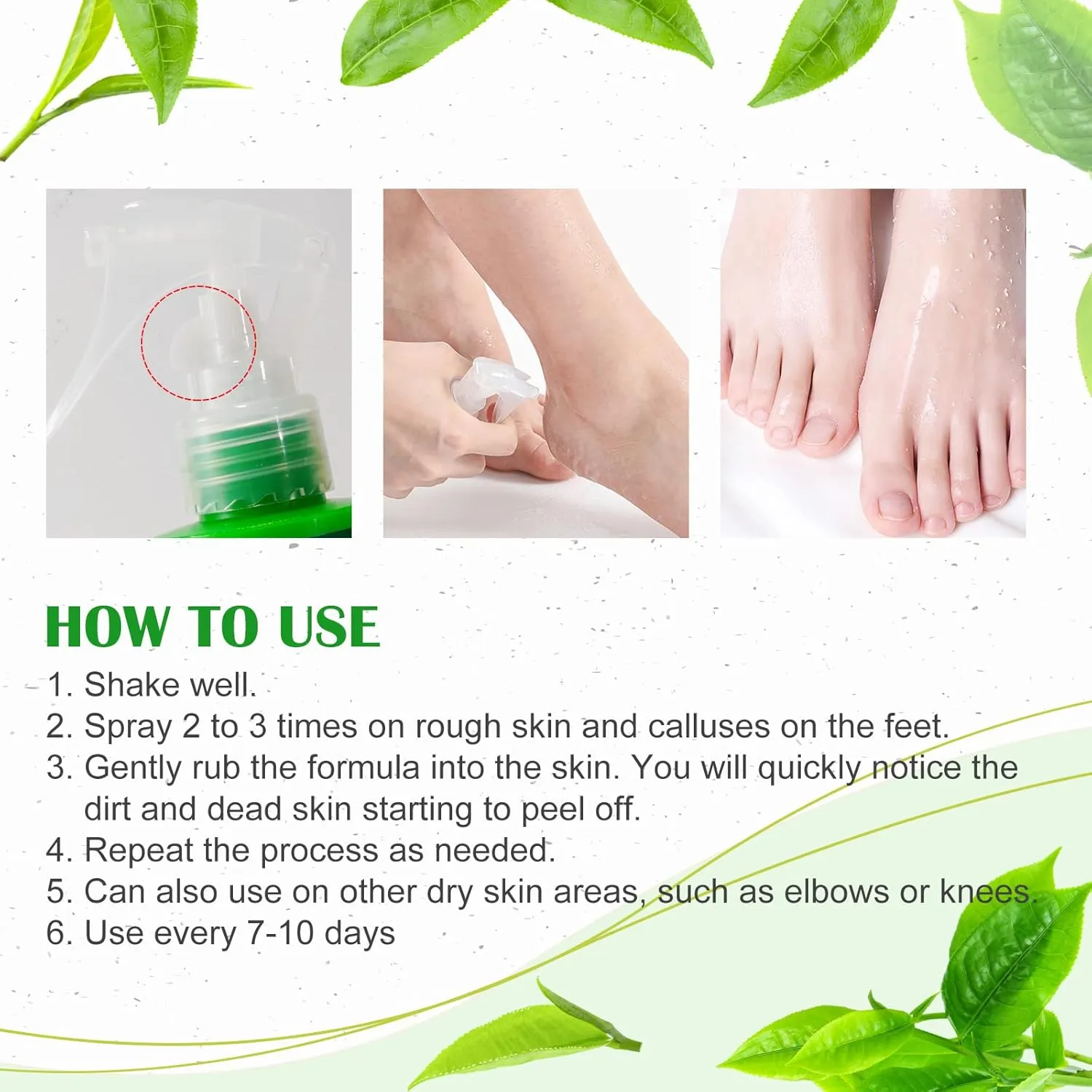 Callus Remover for Feet, Instant Foot Peeling Spray, Feet Scrubber Dead Skin Remover Cracked Heels Softener, Works Great with Any Foot File or Scrubber, Hydrating Exfoliating Spray (2 PCS,Green Tea)