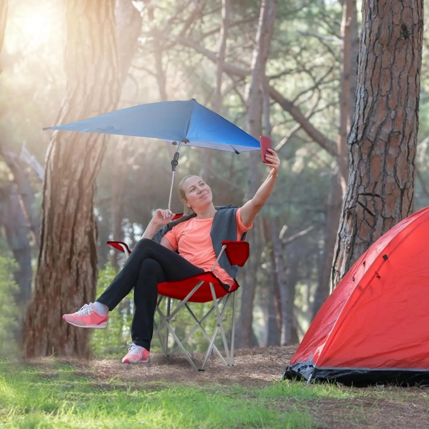 Camp Chairs with Shade Canopy Chair, Folding Portable Beach Chairs with Umbrella, Heavy Duty Lawn Chair Support 220 LBS for Outdoor Fishing Garden Patio(red)