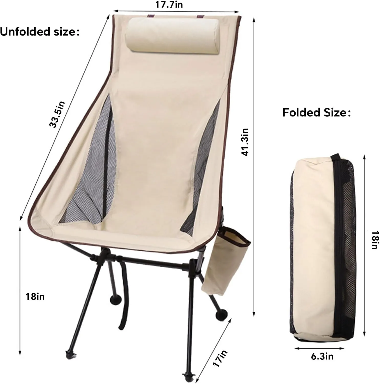 Camping Chair Compact Backpacking Chair Portable Folding Chair, Ultra-Light Aluminum Frame with Side Pockets and Headrest for Hiking Outdoor Fishing