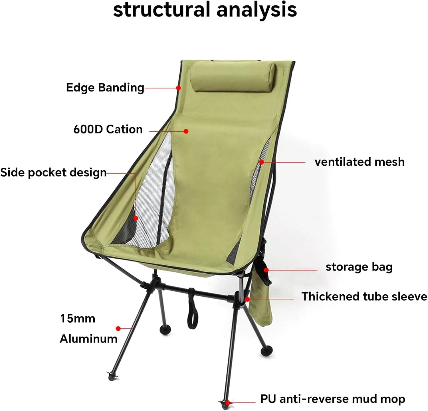 Camping Chair Compact Backpacking Chair Portable Folding Chair, Ultra-Light Aluminum Frame with Side Pockets and Headrest for Hiking Outdoor Fishing