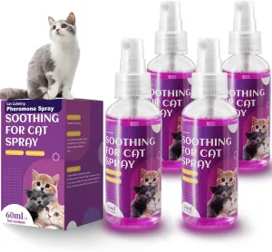 Cat Calming Spray, Natural Calming Solution for Cats Cat Pheromone Calming Spray, Reduce Stress, Anxiety, Scratching, Hiding. Protect Furniture and Floors, Suit For Home, Travel, Vet Visits - 4 PACKS