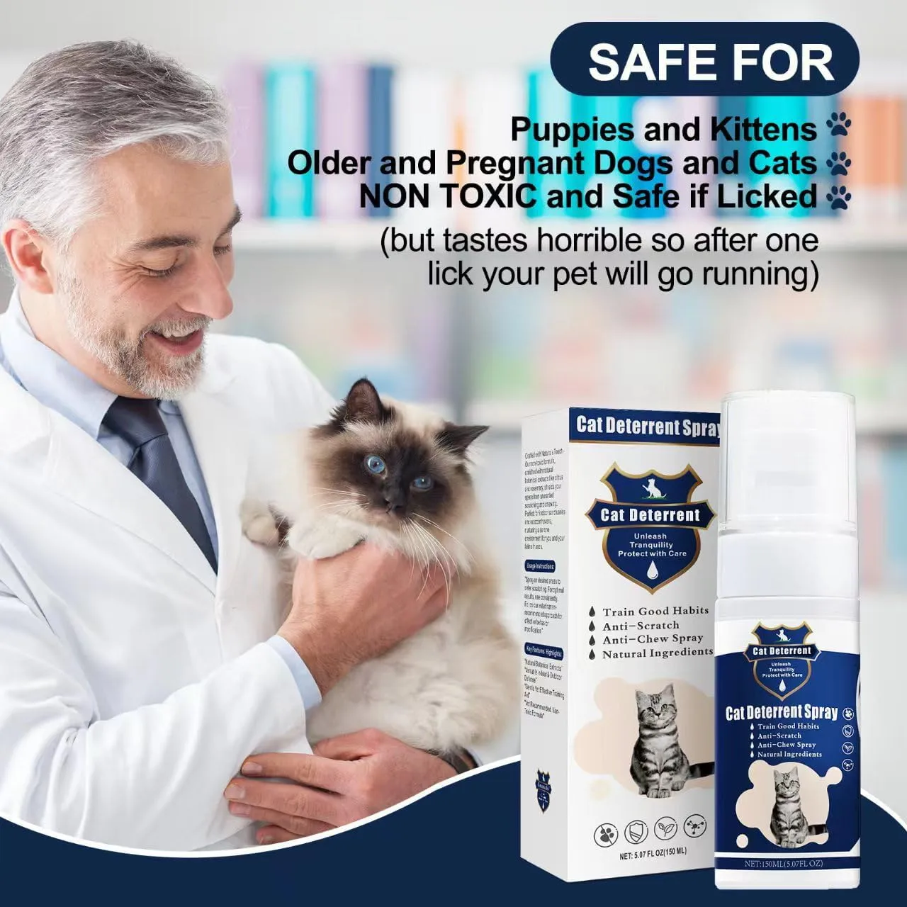 Cat Deterrent Spray - Safe Indoor & Outdoor Deterrent for Furniture Protection, Effective Training Aid with Natural Ingredients - Non-Toxic Anti-Scratch Formula for Cats and Kittens Blue