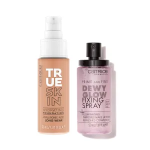 Catrice | True Skin Foundation 65 & Prime & Fine Dewy Glow Spray Bundle | Full Coverage Makeup | Vegan & Cruelty Free