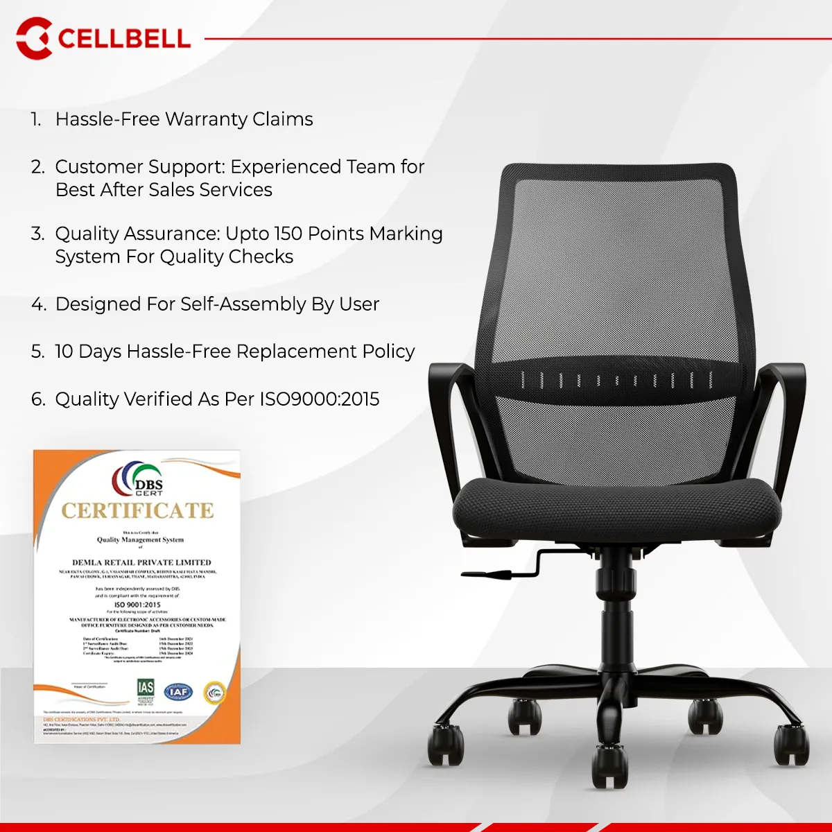CELLBELL Desire Pro Mesh Mid Back Office Chair