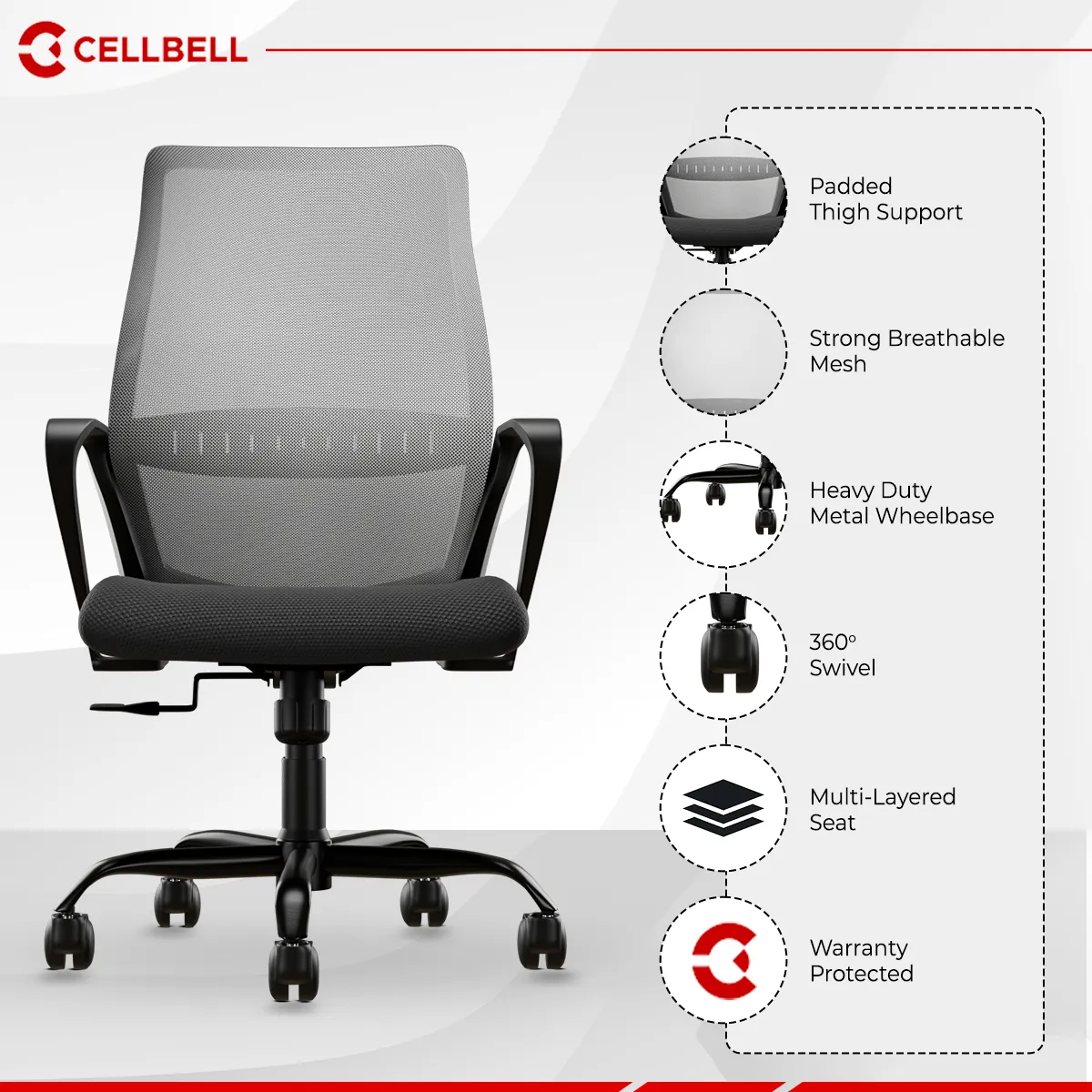 CELLBELL Desire Pro Mesh Mid Back Office Chair