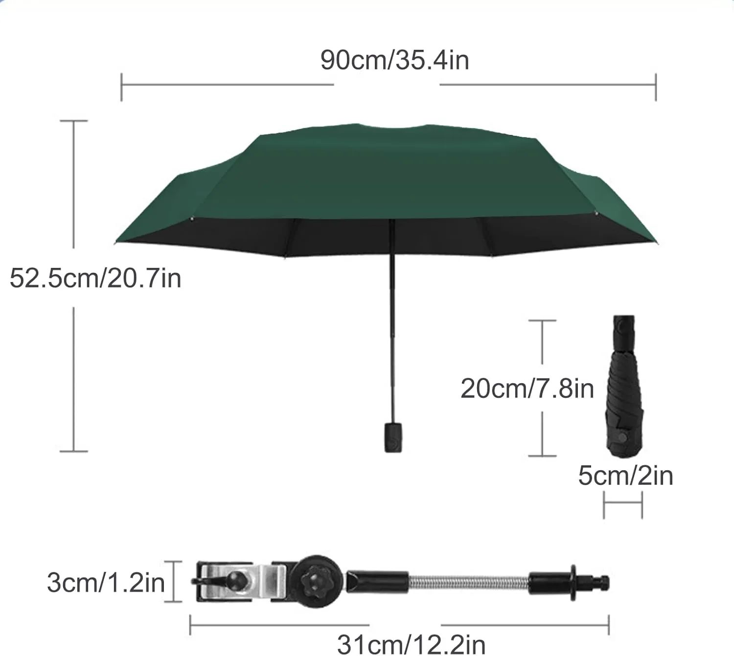 Chair Umbrella with Clamp, Adjustable Umbrella for Chair, Stroller Umbrella Parasol, Waterproof Umbrella for Beach Chair, Wheelchair, Stroller, Camping Chair