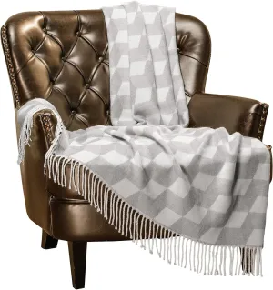 Chanasya Premium Geometric Cube Super Soft Acrylic Throw Blanket with Tassels - Lightweight Modern and Shabby Chic Woven Blanket for Bed Sofa Chair Living Room and Bedroom Decor (50x65 Inches) Gray