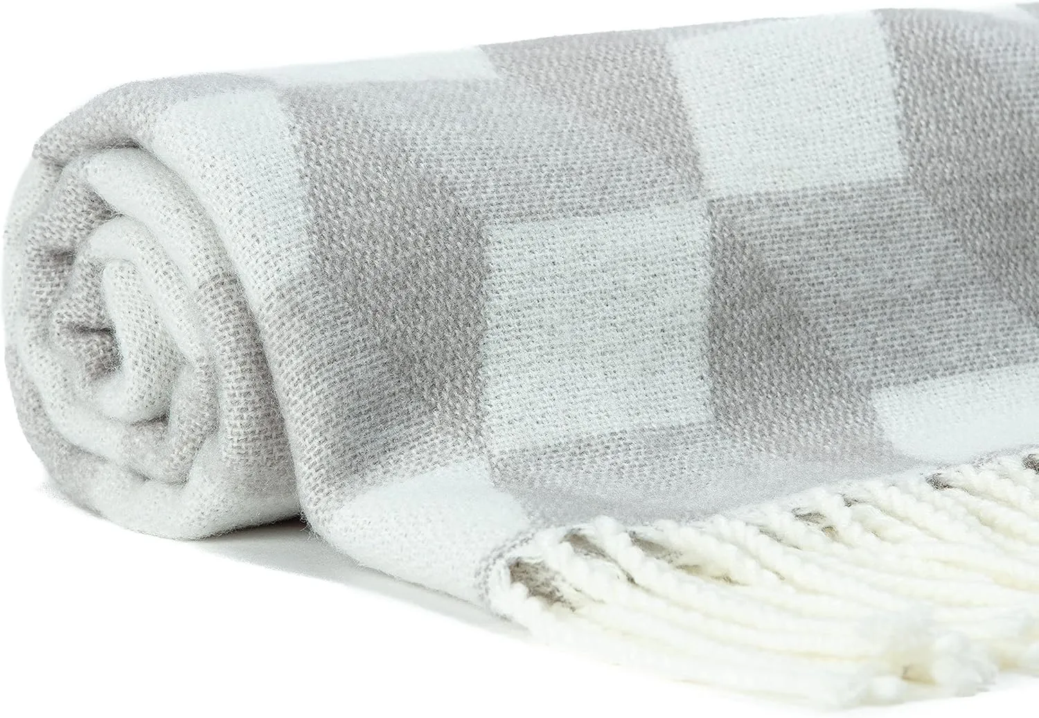 Chanasya Premium Geometric Cube Super Soft Acrylic Throw Blanket with Tassels - Lightweight Modern and Shabby Chic Woven Blanket for Bed Sofa Chair Living Room and Bedroom Decor (50x65 Inches) Gray