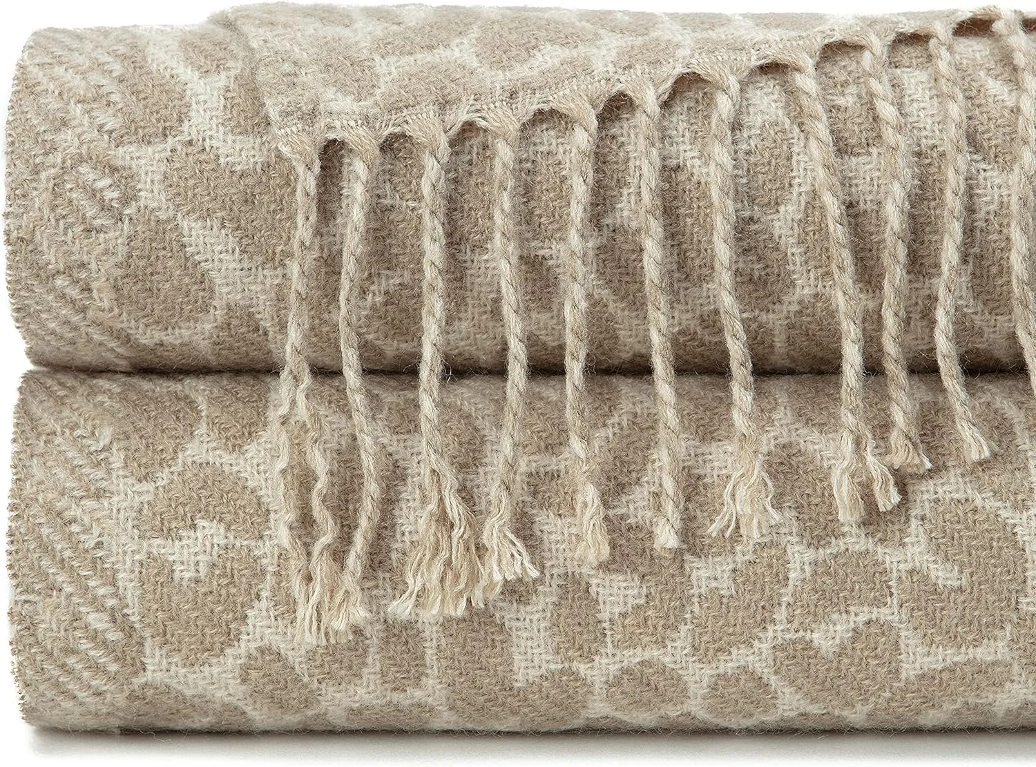 Chanasya Premium Super Soft Leopard Print Acrylic Throw Blanket with Tassels - Lightweight Modern and Shabby Chic Woven Blanket for Bed Sofa Chair Living Room and Bedroom Decor (50x65 Inches) Beige