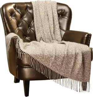 Chanasya Premium Super Soft Leopard Print Acrylic Throw Blanket with Tassels - Lightweight Modern and Shabby Chic Woven Blanket for Bed Sofa Chair Living Room and Bedroom Decor (50x65 Inches) Beige