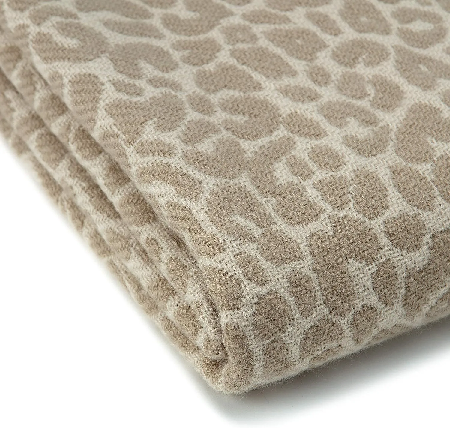 Chanasya Premium Super Soft Leopard Print Acrylic Throw Blanket with Tassels - Lightweight Modern and Shabby Chic Woven Blanket for Bed Sofa Chair Living Room and Bedroom Decor (50x65 Inches) Beige