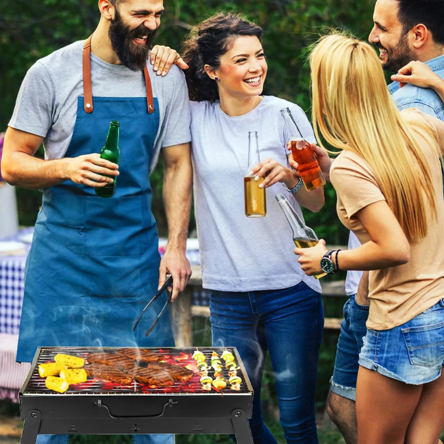 Charcoal Grill, BBQ Grill Folding Portable Lightweight smoker Grill, Barbecue Grill Small desk Tabletop Outdoor Grill for Camping Picnics Garden Beach Party (13.7 x 9.4 x 2.3)inch /(35 x 24 x 6)cm