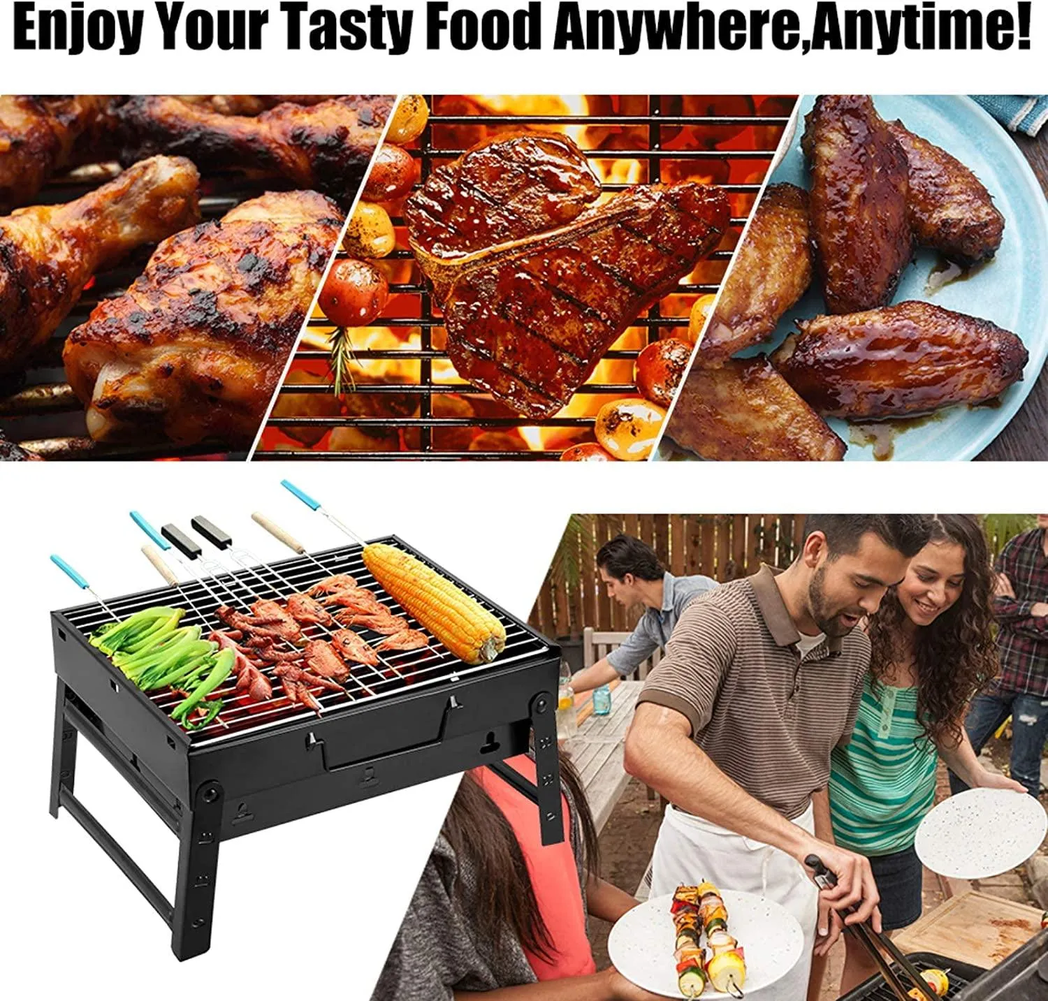 Charcoal Grill, BBQ Grill Folding Portable Lightweight smoker Grill, Barbecue Grill Small desk Tabletop Outdoor Grill for Camping Picnics Garden Beach Party (13.7 x 9.4 x 2.3)inch /(35 x 24 x 6)cm