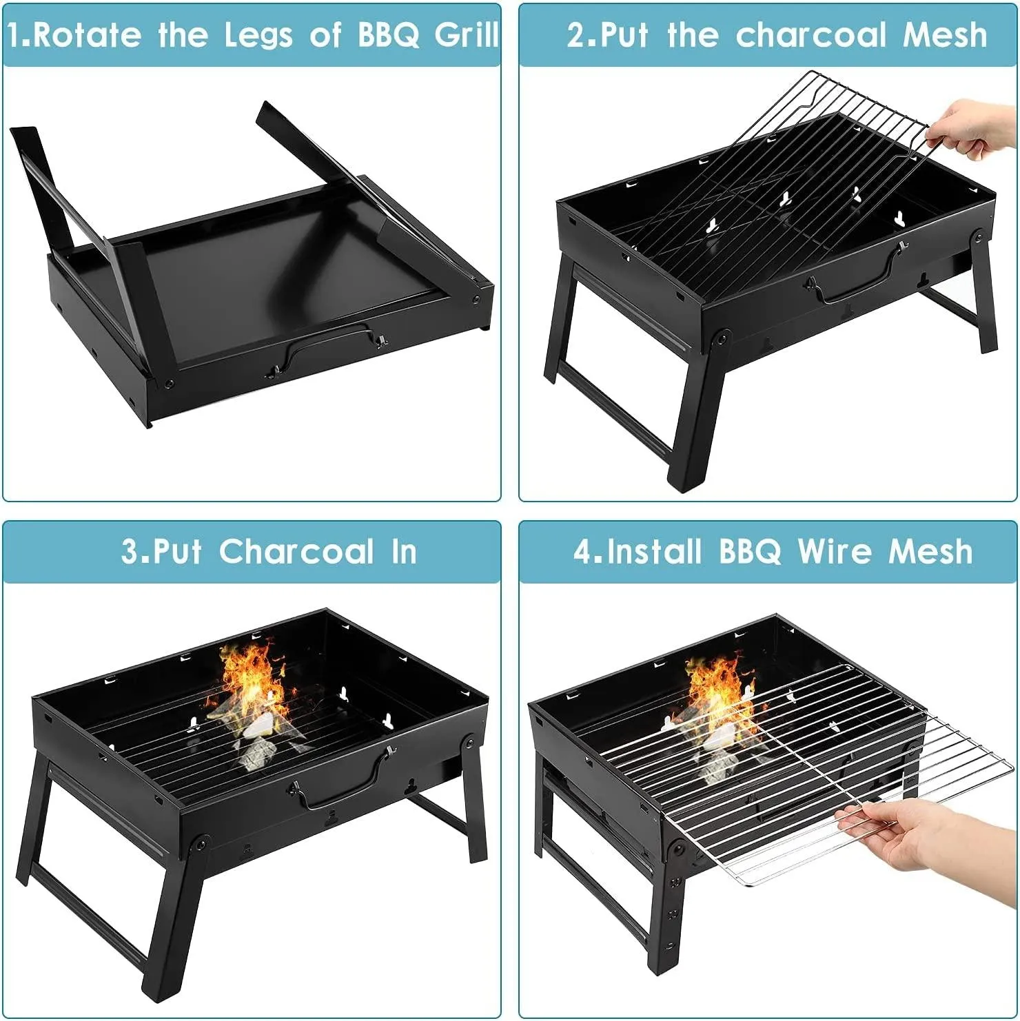 Charcoal Grill, BBQ Grill Folding Portable Lightweight smoker Grill, Barbecue Grill Small desk Tabletop Outdoor Grill for Camping Picnics Garden Beach Party (13.7 x 9.4 x 2.3)inch /(35 x 24 x 6)cm