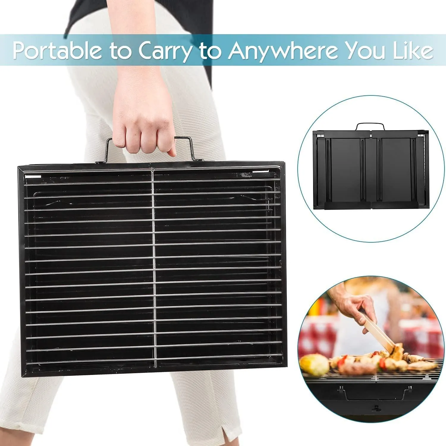 Charcoal Grill, BBQ Grill Folding Portable Lightweight smoker Grill, Barbecue Grill Small desk Tabletop Outdoor Grill for Camping Picnics Garden Beach Party (13.7 x 9.4 x 2.3)inch /(35 x 24 x 6)cm