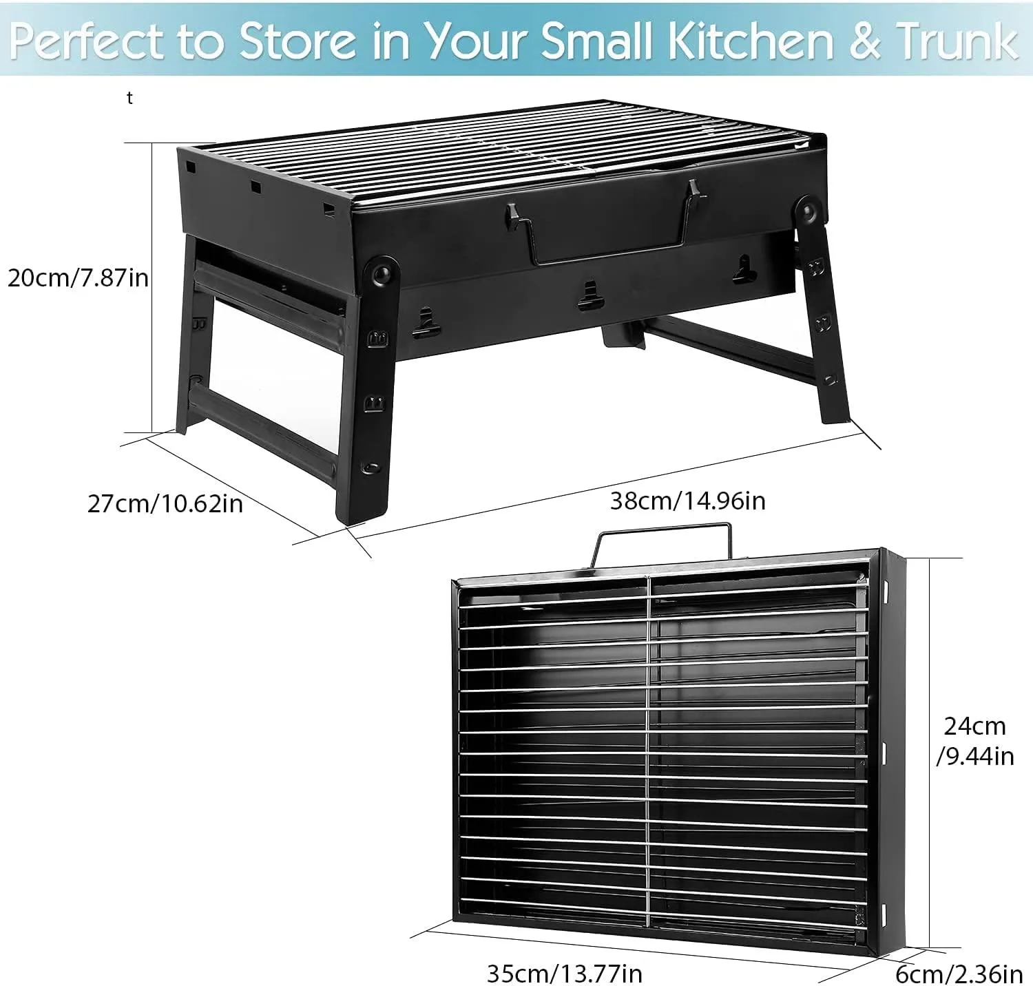 Charcoal Grill, BBQ Grill Folding Portable Lightweight smoker Grill, Barbecue Grill Small desk Tabletop Outdoor Grill for Camping Picnics Garden Beach Party (13.7 x 9.4 x 2.3)inch /(35 x 24 x 6)cm