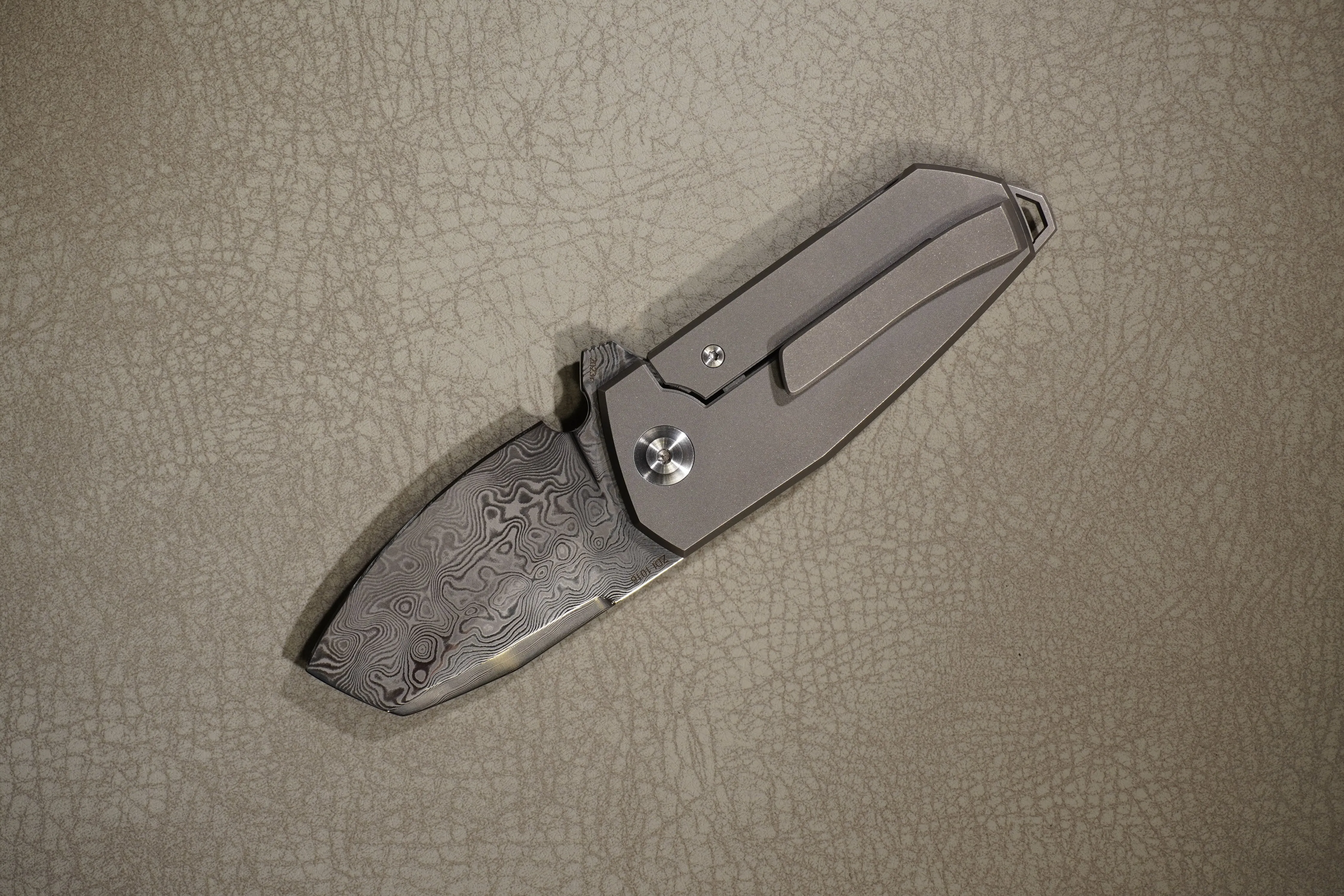 Cheburkov Knife Bulldog, Steel Damascus, Handle Gray Titanium