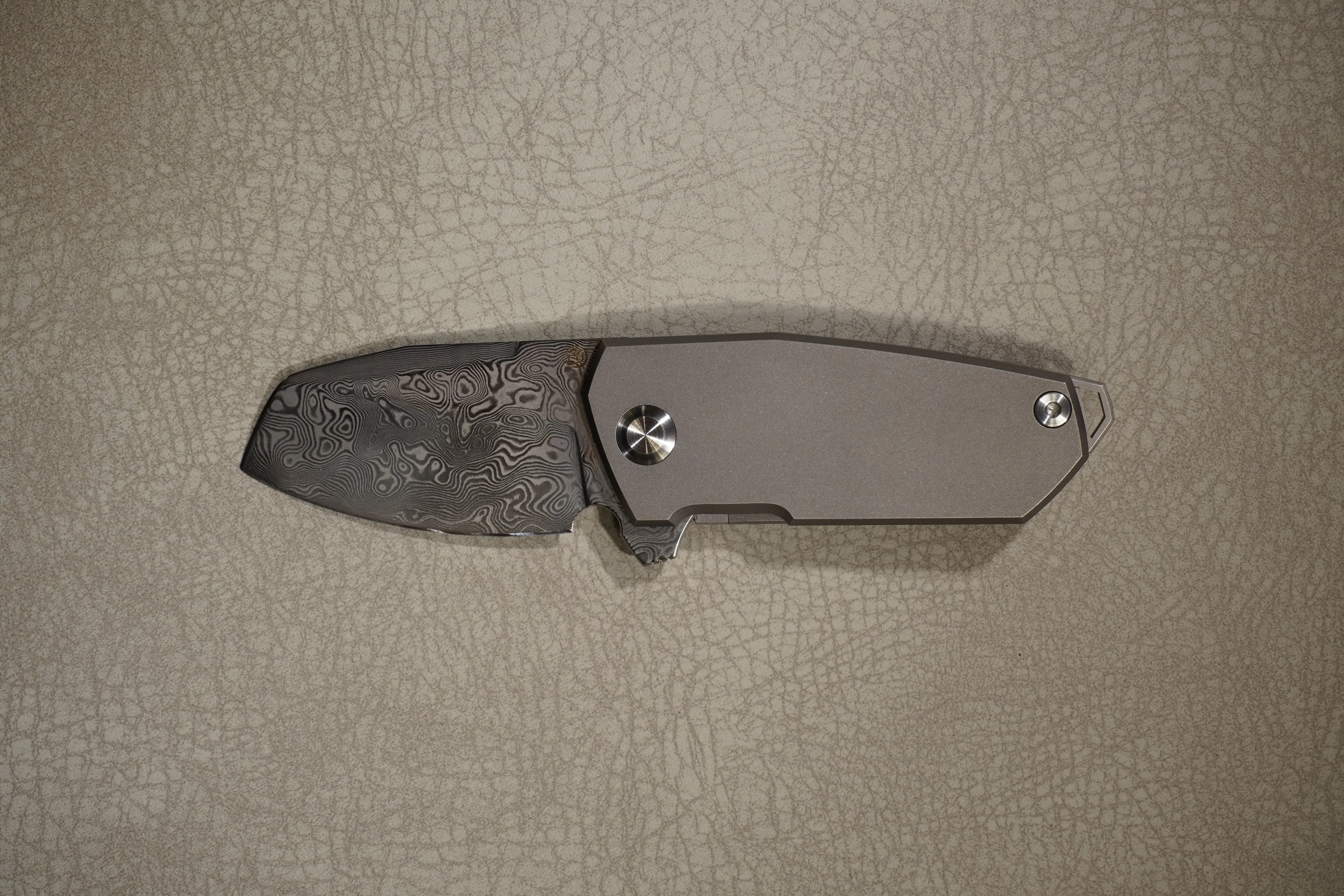 Cheburkov Knife Bulldog, Steel Damascus, Handle Gray Titanium