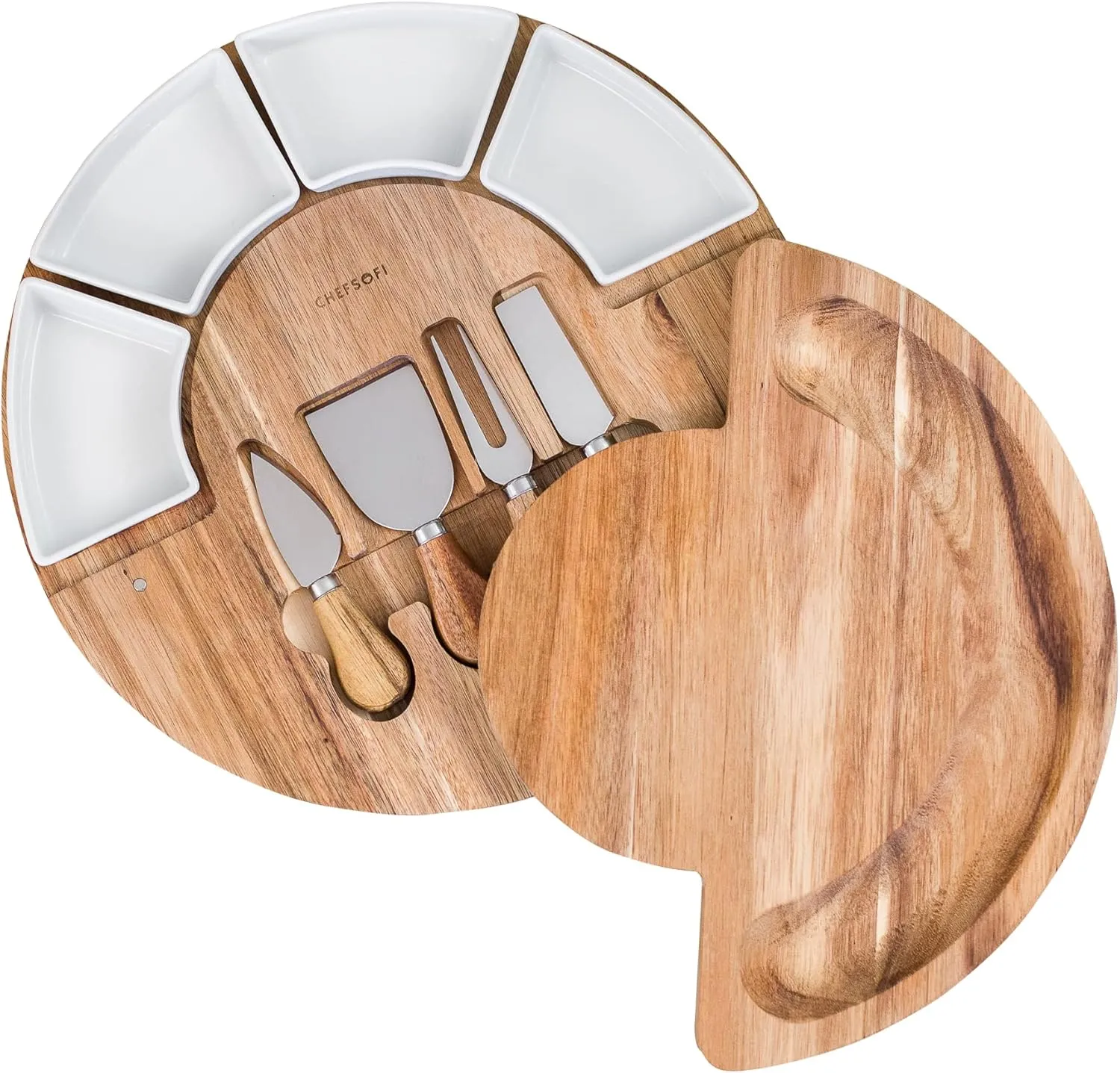 Cheese Board Set - Charcuterie Board Set and Cheese Serving Platter - Made from Acacia Wood - Mothers Day Gifts Optimal - US Patented 13 inch Cheese Board and Knife Set for Entertaining and Serving