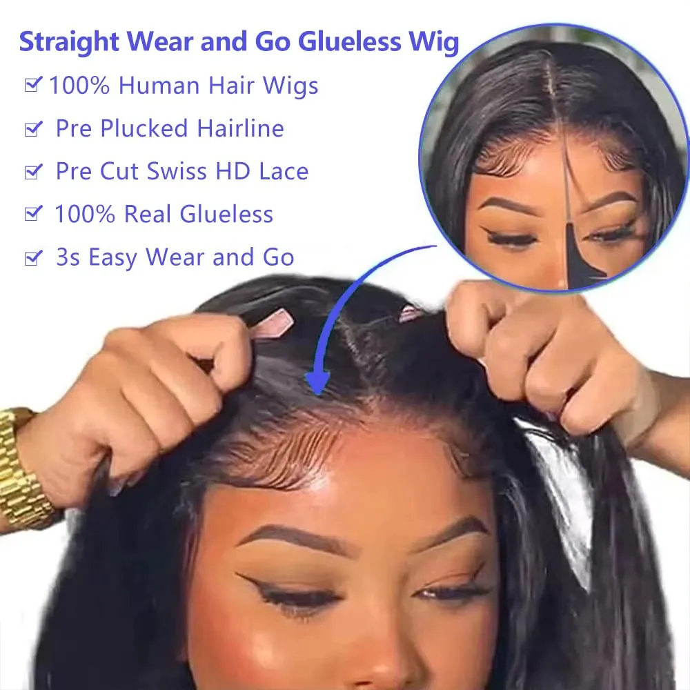 CHEETAHBEAUTY Straight Glueless Wigs Human Hair Pre Plucked 5x5 HD Lace Closure Wigs Human Hair for Black Women Pre Cut Lace for Beginners With Baby Hair 220% Density(18inch)