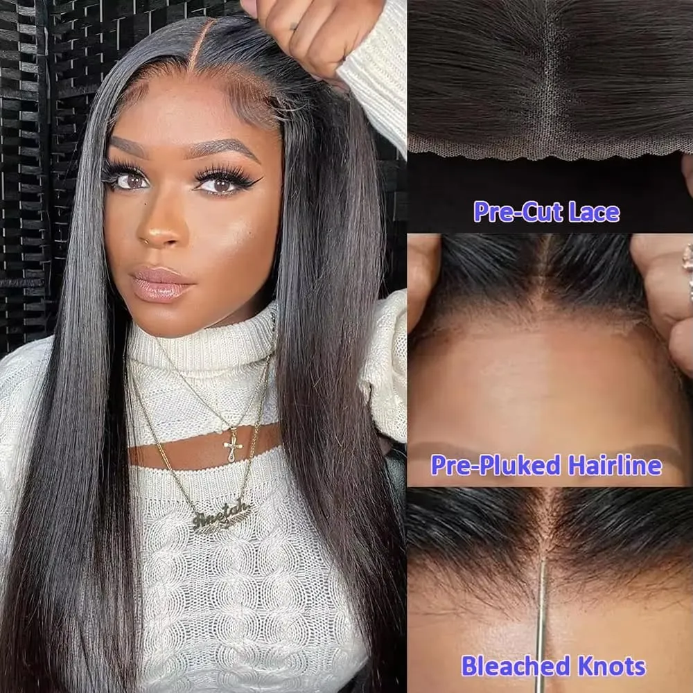 CHEETAHBEAUTY Straight Glueless Wigs Human Hair Pre Plucked 5x5 HD Lace Closure Wigs Human Hair for Black Women Pre Cut Lace for Beginners With Baby Hair 220% Density(18inch)