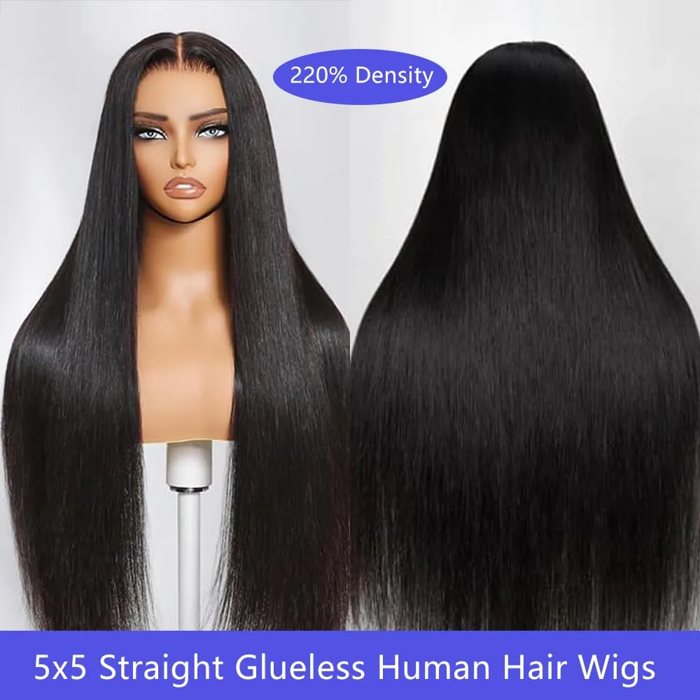 CHEETAHBEAUTY Straight Glueless Wigs Human Hair Pre Plucked 5x5 HD Lace Closure Wigs Human Hair for Black Women Pre Cut Lace for Beginners With Baby Hair 220% Density(18inch)