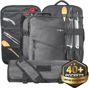 Chef Knife Bag Backpack Set with Knife Roll | Knife Case with 40  Pockets for Knives and Culinary Tools | Great Knife Bag for Chefs & Culinary Students | Knives & Tools Not Included