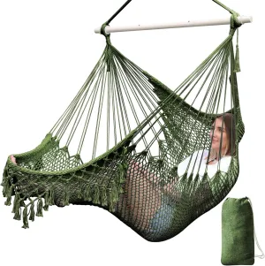 Chihee Hammock Chair Super Large Hanging Chair Soft-Spun Cotton Rope Weaving Chair, Collapsible Strong Metal Spreader Bar Wide Seat Lace Stretch Swing Chair Indoor Outdoor Garden Yard Theme Decoration