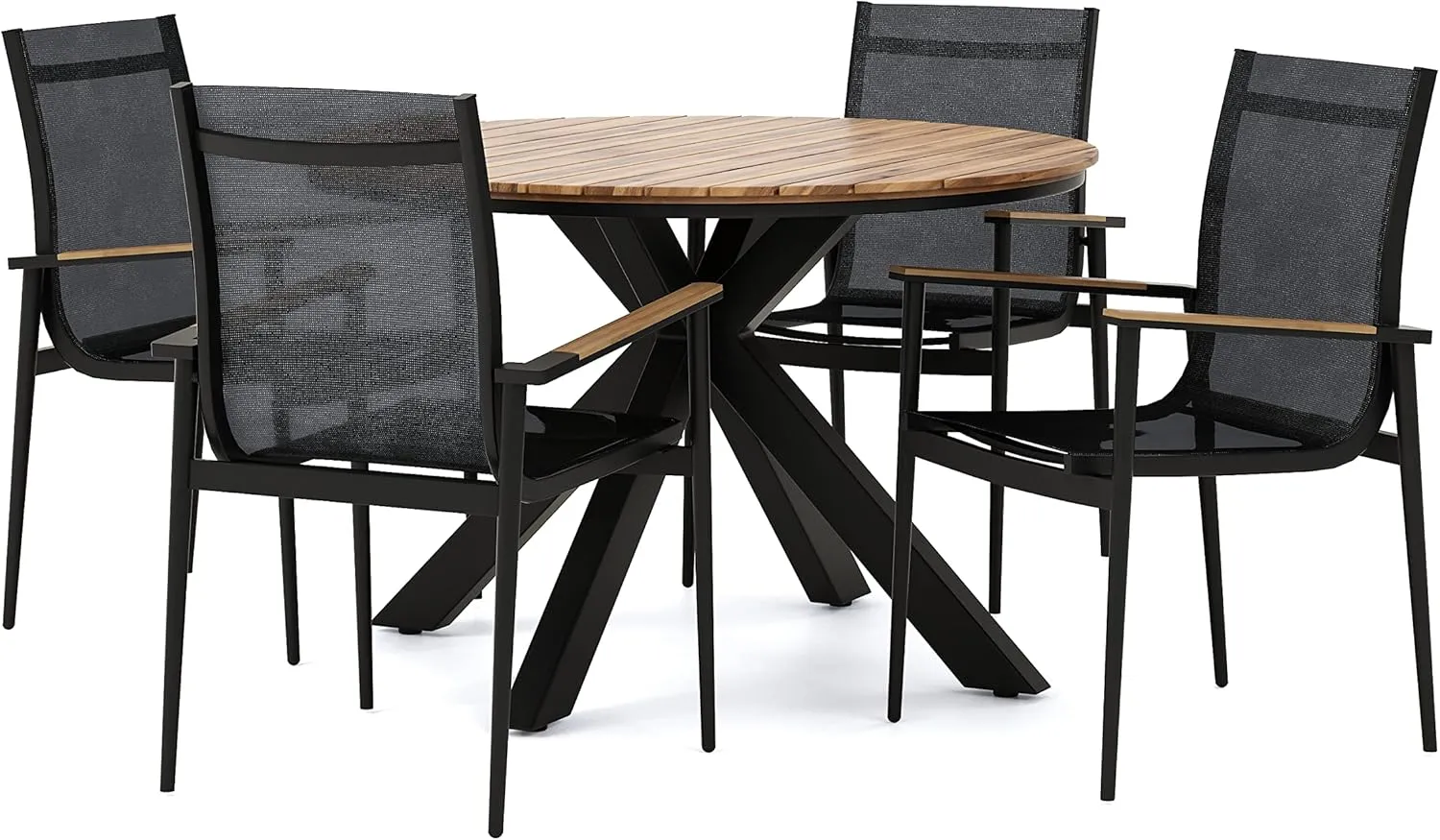 Christopher Knight Home Stetson Outdoor 5 Piece Dining Set - Mesh and Acacia Wood - Black/Teak