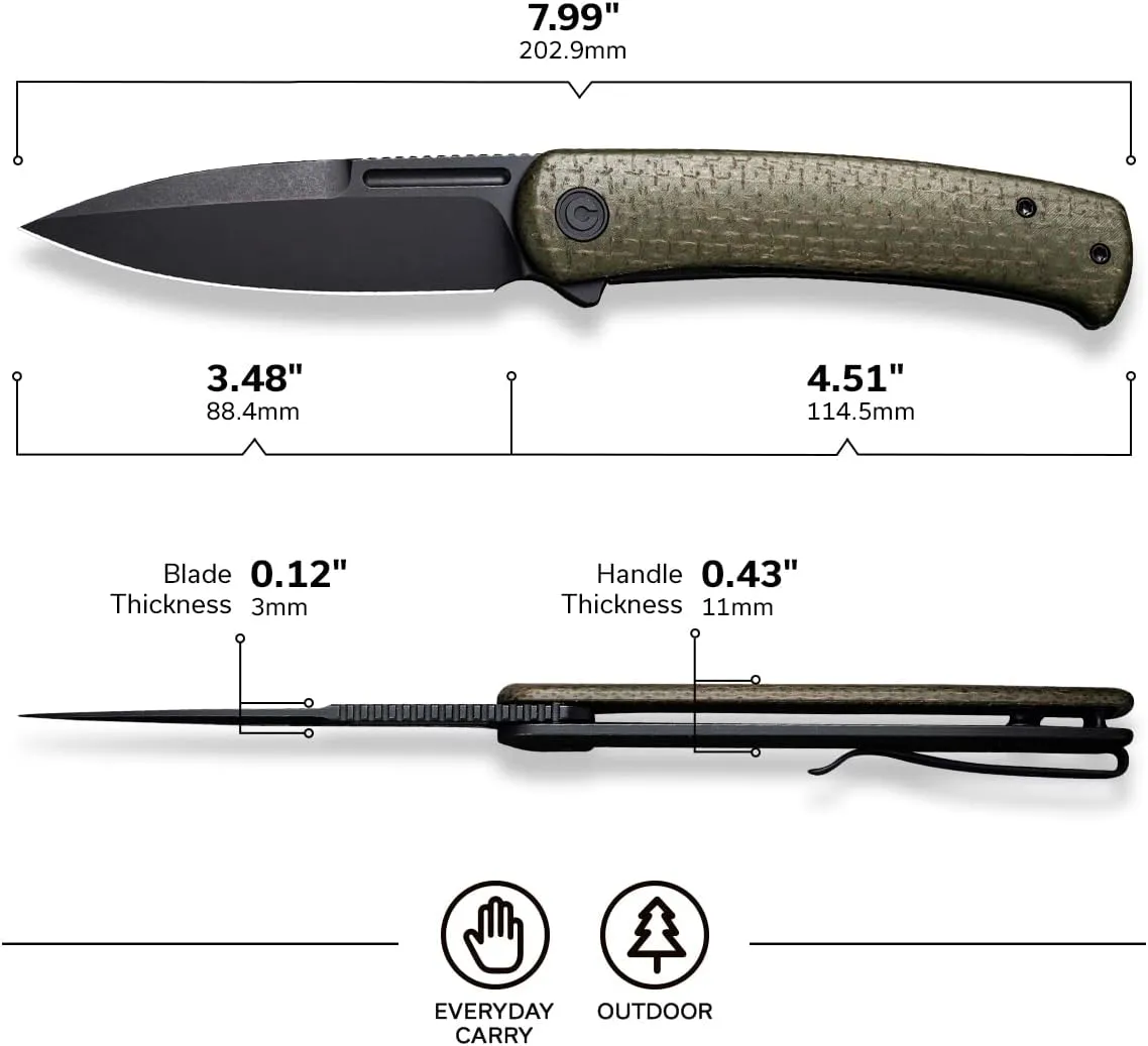 CIVIVI Cetos Folding Knife, 3.48-in 14C28N Blade Spear Point with Coarse Micarta Scale Flipper Knife Frame Lock, Pocket EDC Outdoor Knives for Camping, Hiking, Hunting C21025B-3