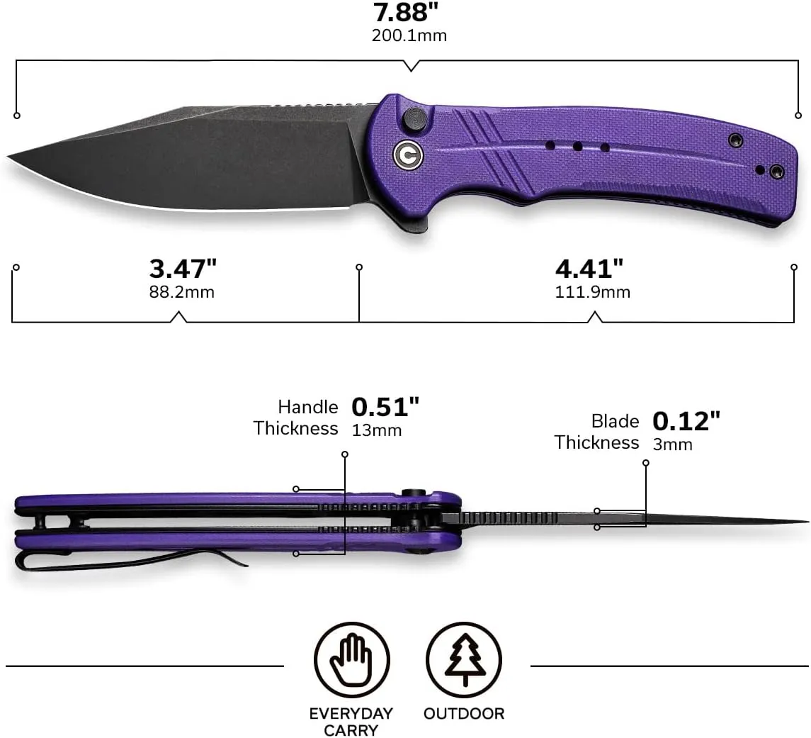 CIVIVI Cogent Button Lock Flipper Pocket Knife, 14C28N Blade G10 Handle, Good for Outdoor EDC Camping C20038D-2 (Purple)