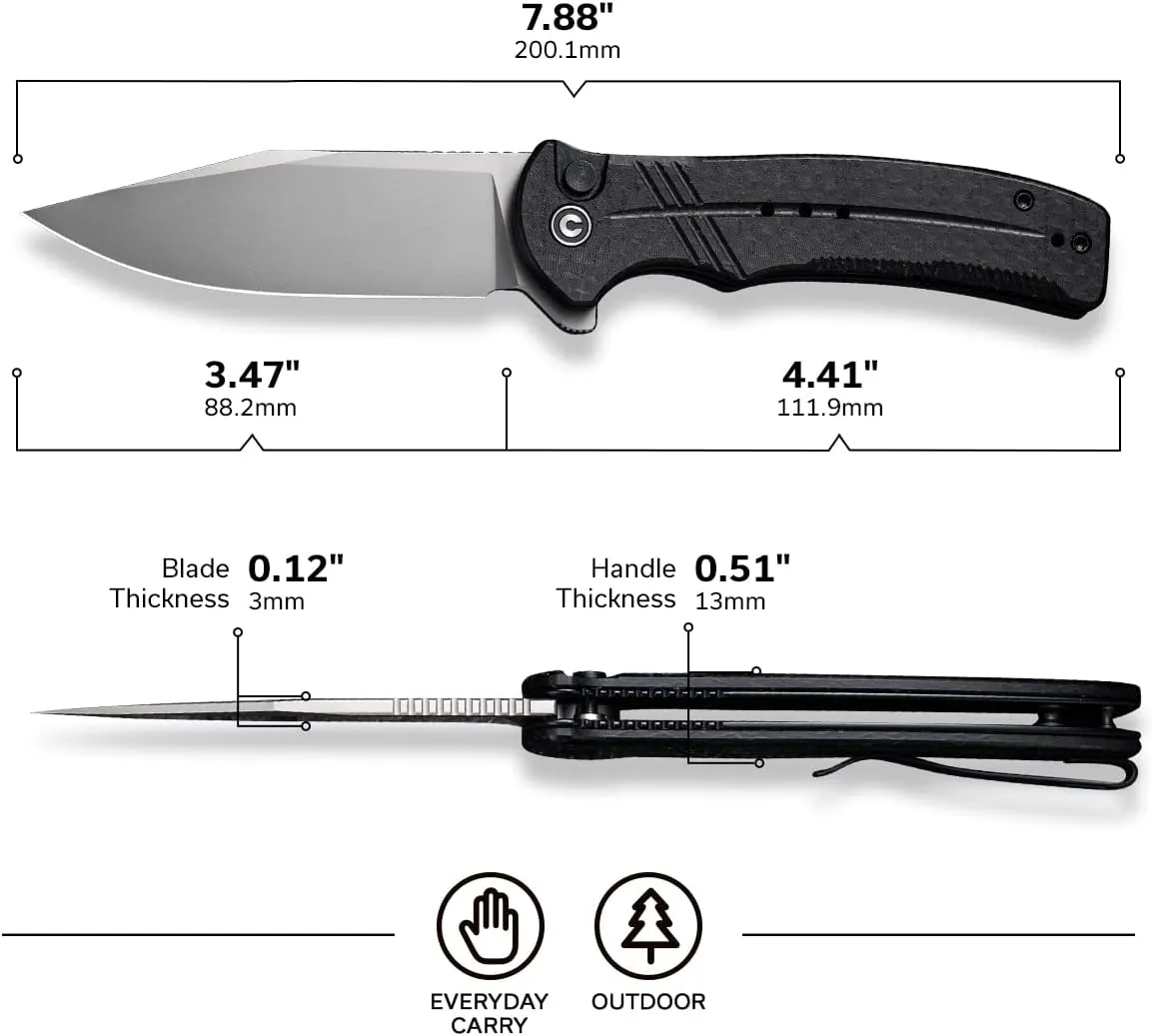 CIVIVI Folding Pocket Knife, Button Lock Flipper Cogent Knife 14C28N Blade Black Micarta Handle for Outdoor EDC Camping C20038D-7