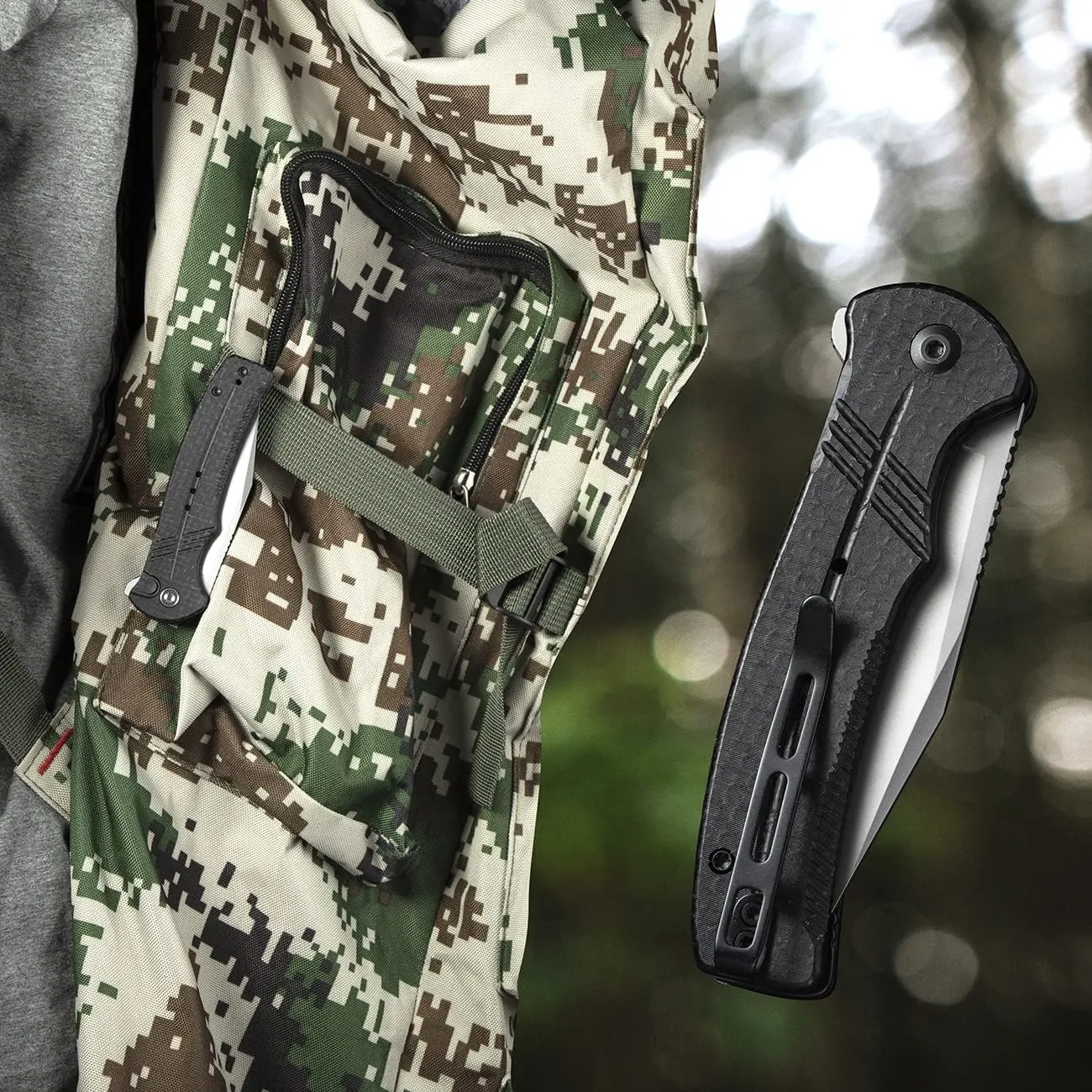 CIVIVI Folding Pocket Knife, Button Lock Flipper Cogent Knife 14C28N Blade Black Micarta Handle for Outdoor EDC Camping C20038D-7