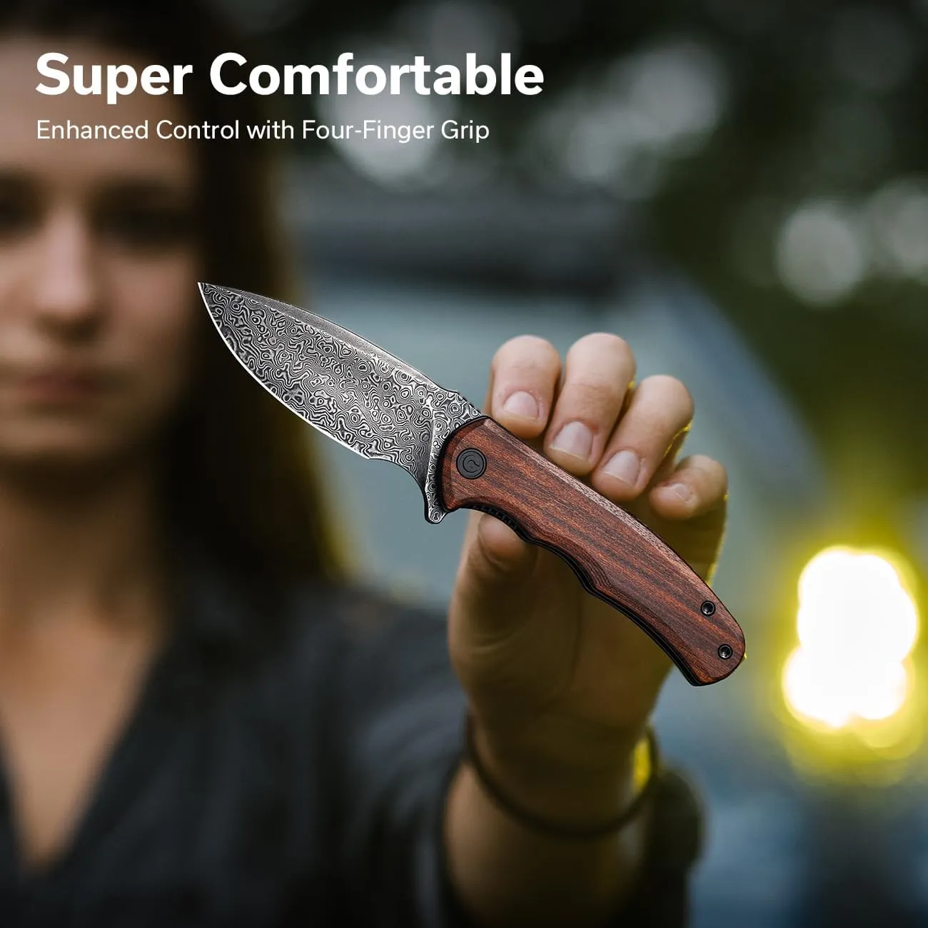CIVIVI Folding Pocket Knife for EDC, Small Mini Praxis Knife for Men Women, 2.98" Damascus Blade Guibourtia Wood Handle, Sharp Camping Hiking Knives C18026C-DS1