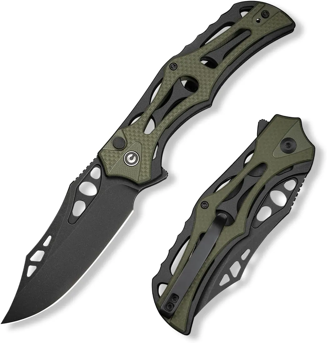 CIVIVI Pocket Knife for Men, Biophase Flipper Tactical Folding Knife, 3.48" Nitro-V Blade Aluminum with G-10 Handle, Lightweight Skeletonized EDC Knife for Camping Hunting, C23083C-2 (OD Green)