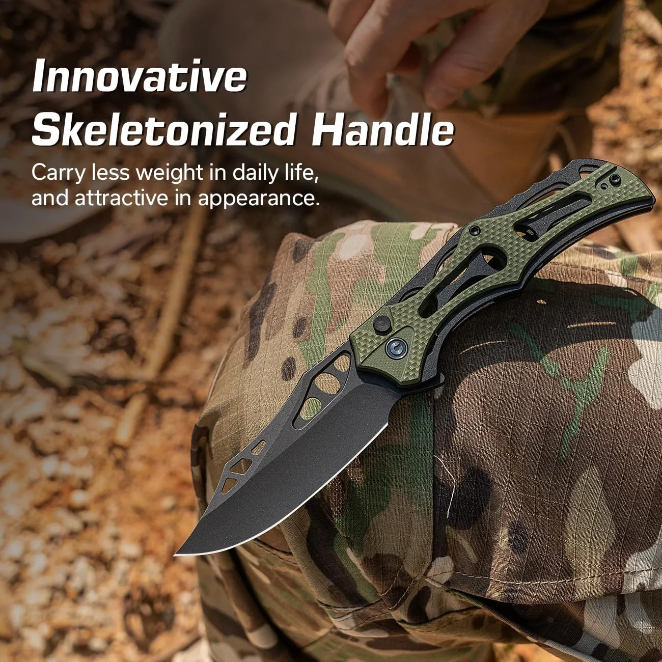 CIVIVI Pocket Knife for Men, Biophase Flipper Tactical Folding Knife, 3.48" Nitro-V Blade Aluminum with G-10 Handle, Lightweight Skeletonized EDC Knife for Camping Hunting, C23083C-2 (OD Green)