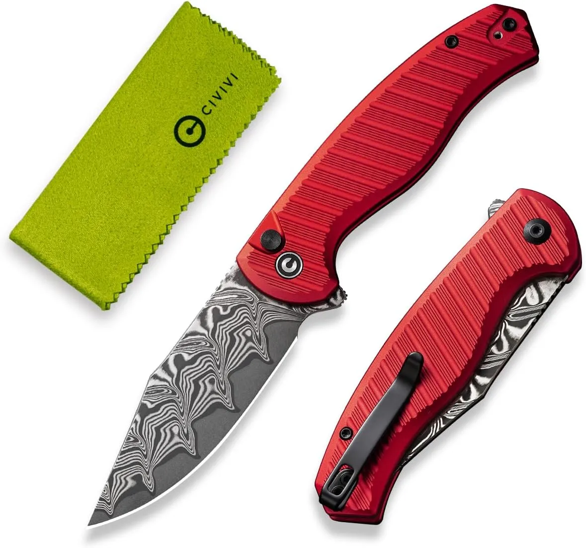 CIVIVI Stormhowl Pocket Knife, Folding Knife with 3.3" Damascus Steel Blade Aluminum Handle Flipper and Button Opener Cool Knife for Gift,EDC C23040B-DS1