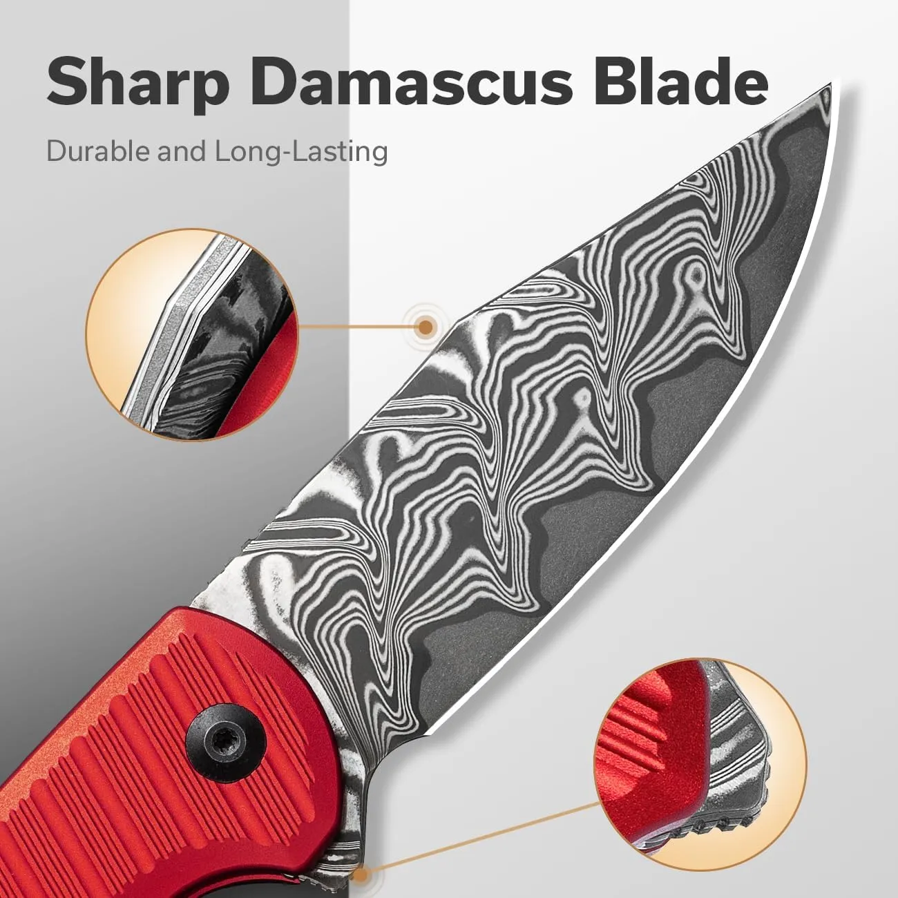 CIVIVI Stormhowl Pocket Knife, Folding Knife with 3.3" Damascus Steel Blade Aluminum Handle Flipper and Button Opener Cool Knife for Gift,EDC C23040B-DS1