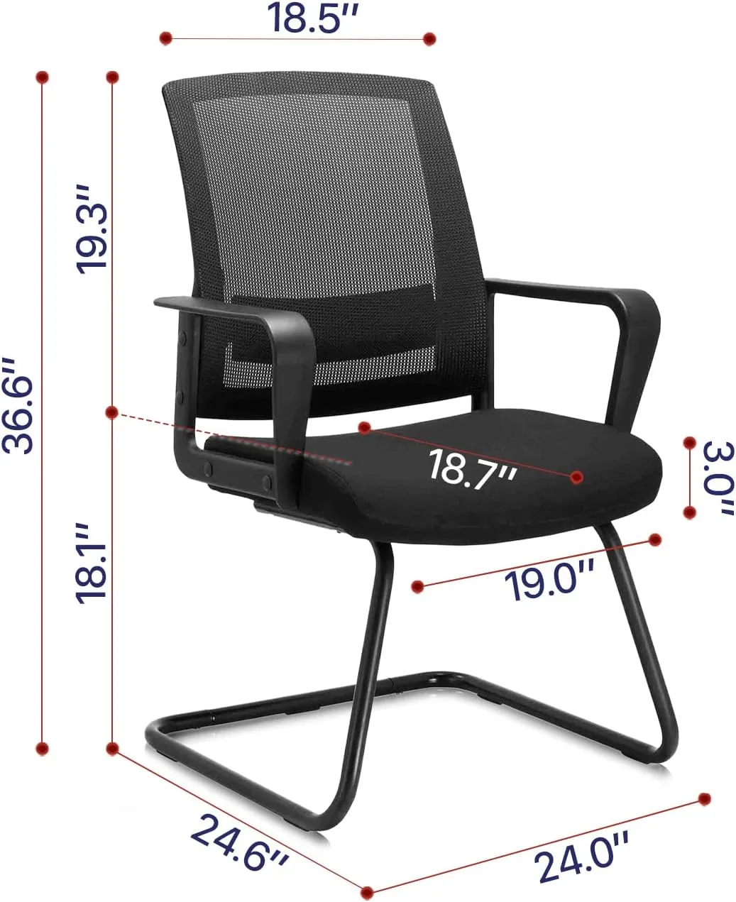 CLATINA Waiting and Guest Chairs for Conference Room with Lumbar Support and Mid Back Mesh Space Air Grid Series Black 1 Pack