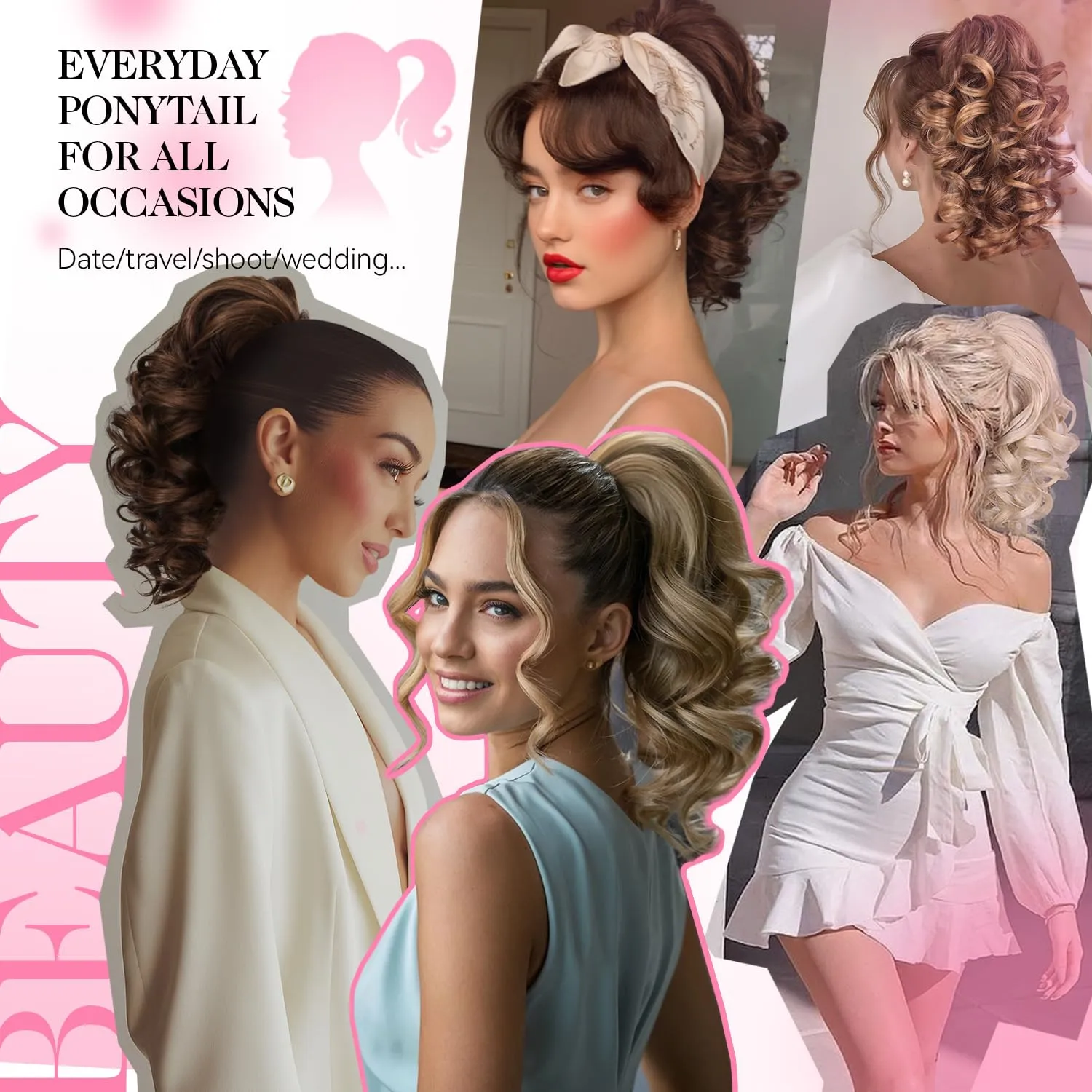 Claw Clip Ponytail Extension - 12 Inch Curly Ponytail Extension, Wavy Pony Tails Hair Extensions, Synthetic Hair Extensions Ponytail, Clip On Ponytails for Women (Color: Black Brown)