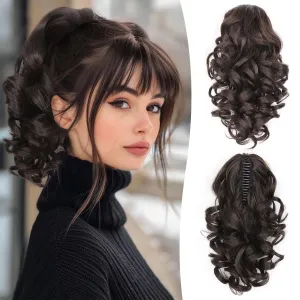 Claw Clip Ponytail Extension - 12 Inch Curly Ponytail Extension, Wavy Pony Tails Hair Extensions, Synthetic Hair Extensions Ponytail, Clip On Ponytails for Women (Color: Black Brown)