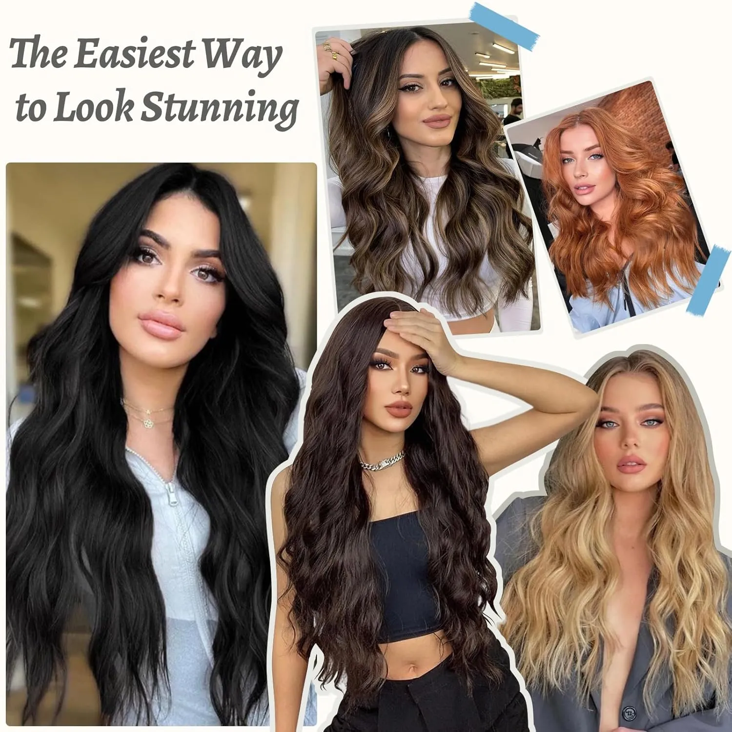 Clip in Hair Extensions 24 Inch 8PCS Ash blonde mix Bleach Blonde Long Wavy Synthetic Hair Extensions Clip ins Thick Double Weft Hair Clip Extensions for Women