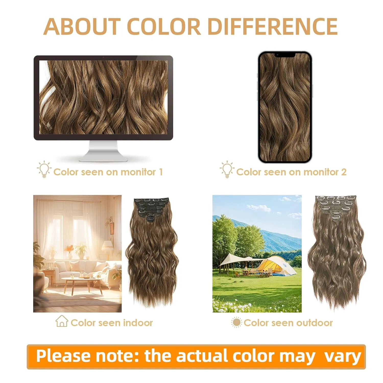 Clip in Hair Extensions, 6 PCS Natural & Soft Hair & Blends Well Hair Extensions, Medium Brown Long Wavy Hairpieces(20inch, 6pcs, Medium Brown)