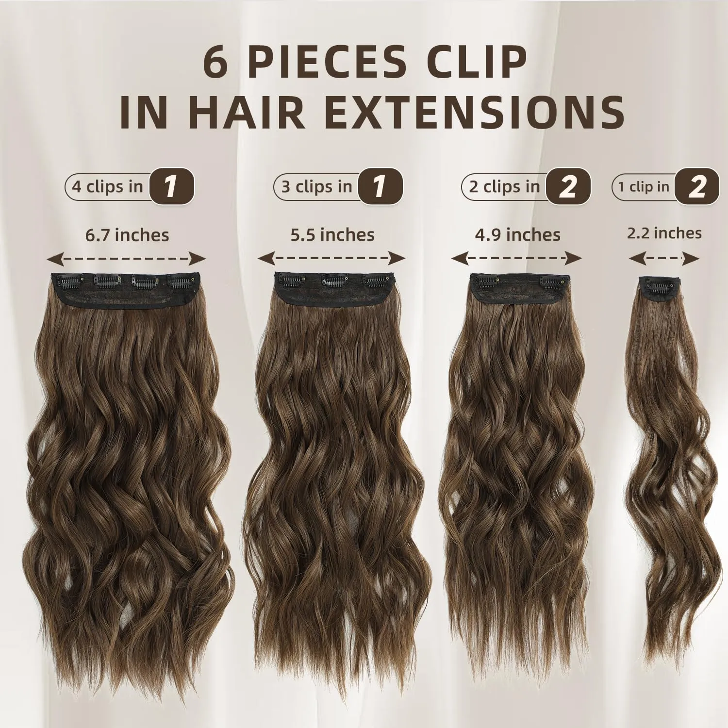 Clip in Hair Extensions, 6 PCS Natural & Soft Hair & Blends Well Hair Extensions, Medium Brown Long Wavy Hairpieces(20inch, 6pcs, Medium Brown)