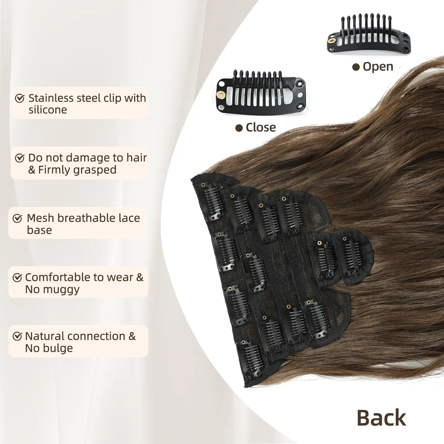 Clip in Hair Extensions, 6 PCS Natural & Soft Hair & Blends Well Hair Extensions, Medium Brown Long Wavy Hairpieces(20inch, 6pcs, Medium Brown)